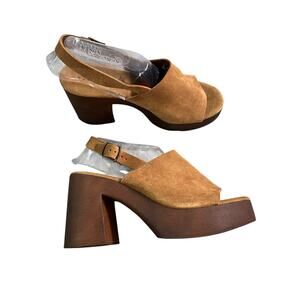BIO NATURA  Made In Italy Leather/Suede Tan Platform Sandal Women's Size 9.5 NEW